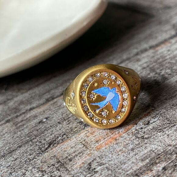 NEW Gold Blue Bird Rhinestone Ring - Picture 3 of 9